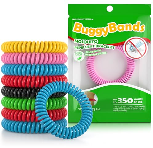 BuggyBands 48 Pack Mosquito Bracelets, Mosquito Bands for Adults and Kids with Individually Wrapped & DEET Free, Natural and Waterproof Wristbands Citronella Bracelets for Camping Hiking