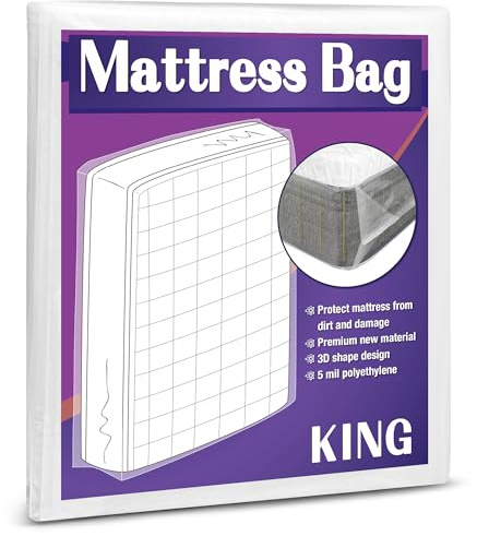 Mattress Bag for Moving and Storage, 5 Mil Heavy Duty Bed Mattress Cover, Mattress Protector Super Thick and Tear Resistant (King)