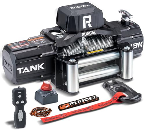 RUGCEL WINCH 12v Seilwinde 13500lbs/6123kg Motorwinde 12V DC Elektrowinde,mit Stahlkabel,2-in-1 Funkfernbedienung, Kabelsteuerung,zum Abschleppen von Geländewagen Jeeps LKWs Booten