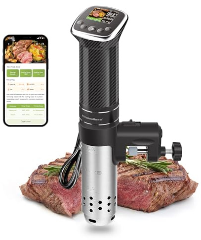 KitchenBoss Wifi Sous Vide Cooker: Sous Vide Machine Ultra-quiet 1100W Precision Cooking Machine Built-in TFT Recipes, IPX7 Waterproof Immersion Circulator Precise Temperature Control, Carbon Black