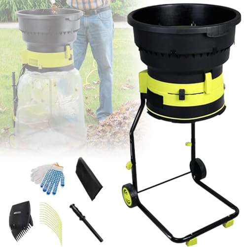 Trituratore Elettrico per Foglie Senza Lame Trituratore Da Giardino Con Ruote,Sacco Raccolta,Cavo Di Alimentazione 20M,8.000 Giri/Min,Riduzione Massima 17:1,Per Rami,Foglie,Rifiuti