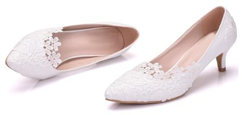 HANABASS Escarpins à Lacets Blancs pour Femme Talon Aiguilles de 5cm, Chaussures de Mariage Élégantes en PU et Semelle Antidérapante, pour Noël et Anniversaire