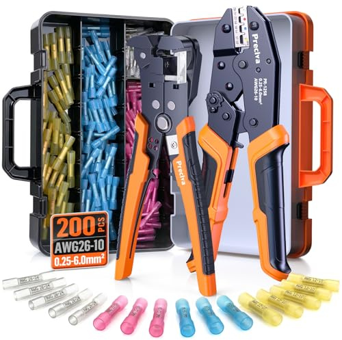 Preciva Crimpadora para Terminales Aislados y Pelacables Multifunzionale, Kit Conectores Termorretráctiles Impermeables, Terminales Empalme a Tope sin Soldadura, Herramientas Electricista Profesional