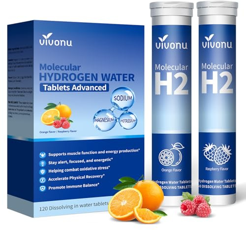 VivoNu Hydrogen Water Tablets with Electrolytes & Magnesium Complex, Vitamin C & D | 2 Flavors Pack (Orange & Raspberry) | Zero Sugar Electrolyte Powder Alternative for Rapid Hydration & Recovery