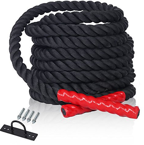 CCLIFE Battle Ropes Schlachtseil 9m 12m 15m Ø38mm Fitnesse Sport Tau Trainingsseil Fitnessseil Sportseil Battle Rope für Fitnessstudio Muskelaufbau, Größe:9m Schwarze Seile. mit Halterung
