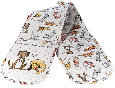 SPOTTED DOG GIFT COMPANY Double Oven Gloves Heat Resistant Oven Gloves, Mitts Potholder for Home Cooking & Baking, Cute Funny Dog Themed Kitchen Accessories Gifts for Dog Lovers Women Men