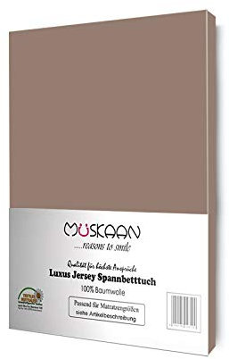 Müskaan Spannbettlaken 140x200 cm – 160x200 cm | 100% Baumwolle Jersey Bettlaken – Weiches Spannbetttuch für Matratzen bis 22 cm Höhe – Taupe