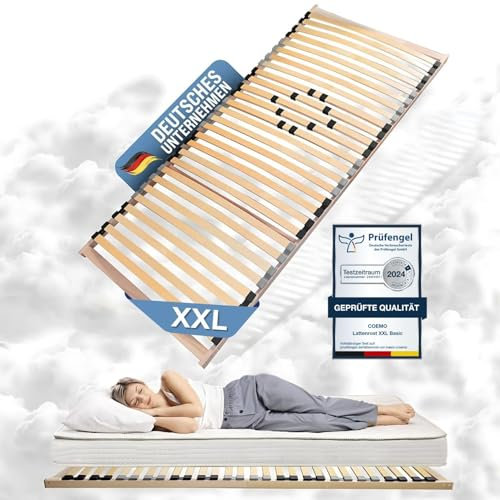 Coemo XXL Lattenrost 80x200 Big Size extra stabil bis 200 kg belastbar, mit Härtegradeinstellung, 28 elastische Leisten, für alle Matratzentypen, durchgehende Seitenholme, DIY Selbstmontage