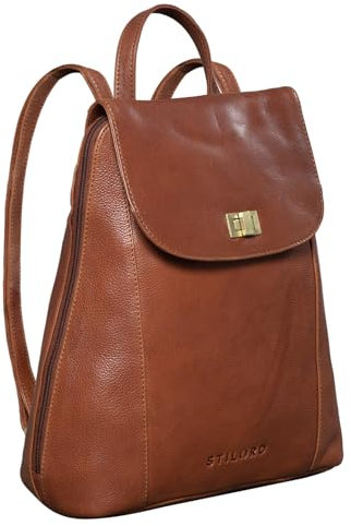 STILORD 'Victoria II' Lederrucksack Damen Vintage Rucksack für 13 Zoll MacBook DIN A4 Elegante Rucksackhandtasche für City Ausgehen Shopping Daypack, Farbe:texas - braun