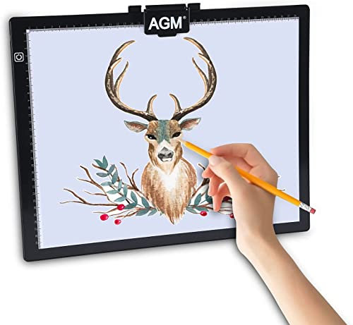 LED A3 Licht Pad, Leuchtplatte led eichenbretter mit USB Kabel leuchttisch zeichnen, Einstellbare Helligkeit mit Abnehmbarem Ständer und Clips Trace Lichtpad zum Zeichnen, zum Zeichnen, Skizzieren