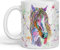 Tasse colorée à l’aquarelle avec motif de cheval et d’arc-en-ciel - idéale comme cadeau d'anniversaire, de travail, de bureau, de Noël, - tasse à thé ou café (blanc)
