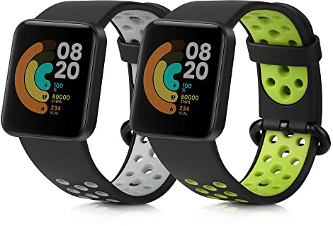 kwmobile 2X Uhrenarmband für Xiaomi Mi Watch Lite/Redmi Watch Armband - Fitnesstracker Band Set aus TPU Silikon - Ersatzarmband Smartwatch - Schwarz Grün Schwarz Grau