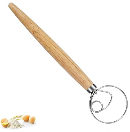 Dänischer Teig Schneebesen,Edelstahl Holländischer Teig Schneebesen,Teigbesen Holzgriff,Mixer Brotbesen für Brotteig,Gebäck oder Pizzateig