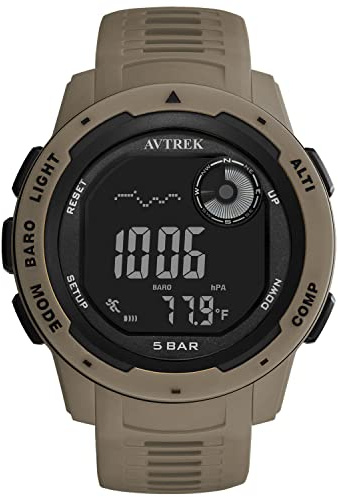 AVTREK Tactical Watch with Compass,50M Waterproof Pedometer, Digital Altimeter Watch for Outdoor Hiking/Climbing(Cafe)