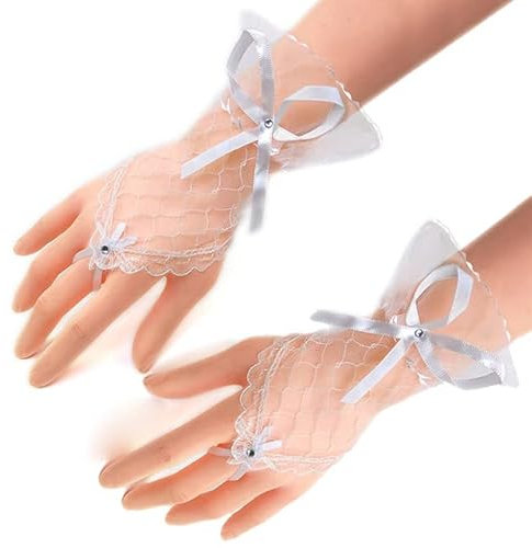 NUTENZA Günstige Ivory Lace Fäustlinge Kurze Hochzeitsfeier Brauthandschuhe Fingerlose Hochzeitsaccessoires-Elfenbein