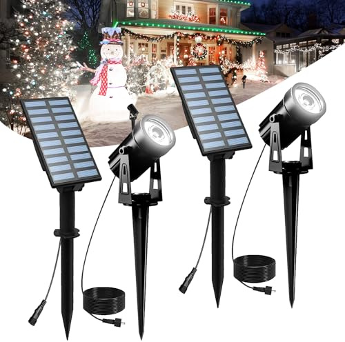 T-SUNUS Focos Solares para Jardín, Lámpara Solar LED Exterior Blanca Fría, 2 Modos de Iluminación con Encendido/Apagado Automático, Luz Solar Exterior para Patio Entradas Caminos Arboles 2 Piezas