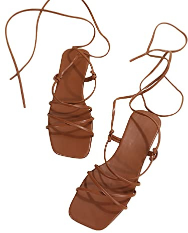 GORGLITTER Women's Summer Strappy Sandals Dressy Beach Lace Up Shoes 2026