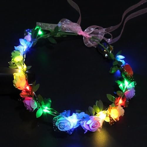 Vakkery LED Blumenkranz Leuchtender Blumenkrone Stirnband Blinkende Haargirlande Kopfschmuck Floral Hochzeit Party Festival Haarschmuck für Frauen und Mädchen (Mehrfarbig)