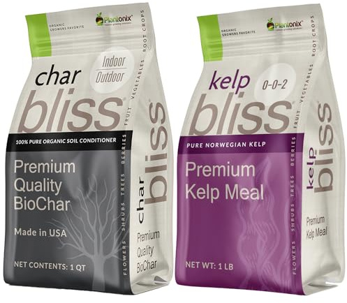 Kelp Bliss (1lb) + Char Bliss (1 Qt) - Kelp Meal Organic Fertilizer & Organic Biochar for Plants - Biochar Soil Amendment Charcoal for Plants - Organic Kelp Fertilizer for Plants - Kelp for Plants