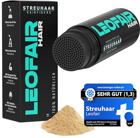 Leofair Haarverdichtung - 100% natürlich - Streuhaar für volles und dichtes Haar in Sekunden! Schütthaar in Premium Friseurqualität - 28g - Perfekter Look für Männer & Frauen (Mittelblond)