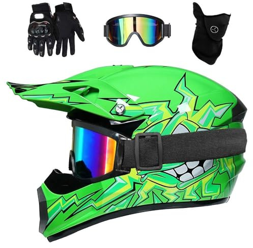 Youth Kids ATV Motocross Helmet Set, with Goggles Gloves Mask, Adult Full Face Off Road MTB Motorbike Helmet, BMX Enduro Downhill Quad Dirt Bike Crash Helmet, D.O.T Certified ( Color : Black , Size :