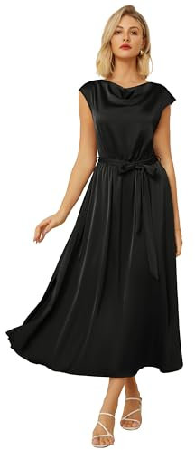 GRACE KARIN Lässiges Damen-Midikleid in A-Linie Flügelärmel Wasserfallausschnitt Hochzeitsgastkleider mit Taschen Schickes Schwarz XXL