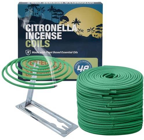 Citronella Incense Coils Outdoor Patio - Each Coil Could Last for 5-7 Hours - Perfect For BackYards Camping (Contains 48 coils & 2 Stands)