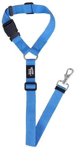 Hoof n Paw Dog Headrest Car Seat Belt - Adjustable Length Fit Both Large & Small Dogs - Universal Design Fit All Car Headrest - Strong Nylon Webbing - 10 Colours (Blue)
