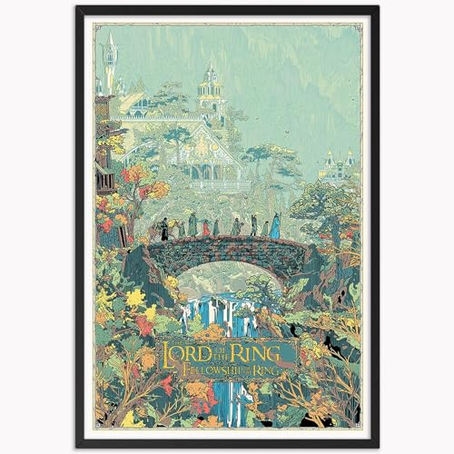 LXRTMDY Póster vintage de El Señor del Anillo de ilustración en lienzo de color verde vintage, póster de película retro para decoración de habitación, decoración estética de la Tierra Media, imagen de