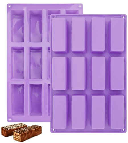 2 Pezzi Stampo Silicone Barrette, Stampi in Silicone per Dolci 12 Cavità, 29.5x17.2cm Stampo per Barrette Energetiche, Stampi in Silicone Rettangolari per Cioccolato, Pane, Muffin, Cheesecake, Sapone