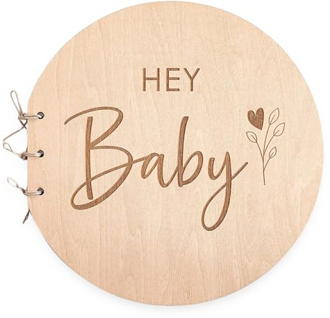 Zimoer Libro de Visitas Baby Shower con Tapa de Madera, Libro de Invitados para Baby Shower, Libro de Visitas de Consejos para Bebés Regalo del, álbum de Fotos Hey Baby Shower para Futuras Padres