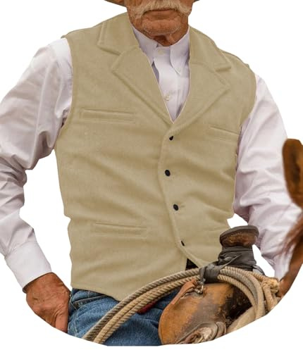 Garqia Clyon Hunting Aged Mens Tweed Vests Herringbone Waistcoats Retro Casual Wedding Wool Business Vests (Champagne,M)