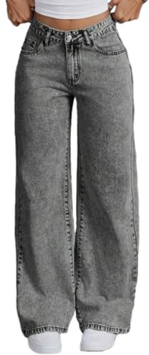 ticticlily Jeans Donna Baggy Vita Alta Gamba Dritta Larga Pantaloni Denim Y2K Stretch Casuale Cargo Hiphop Danza Harajuku 90er E-Girls Ragazza Straight Leg Jeans B Grigio XS