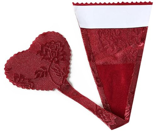 HJYZY String autocollant en forme de cœur sans ligne de culotte pour femme Culotte en dentelle invisible en forme de cœur, Bordeaux - Cœur pêche, taille unique