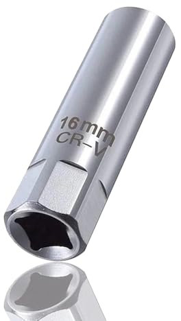 Youzzei 16mm Spark Plug Socket, 12 Point Thin Wall Spark Plug Socket, CR-V Steel 3/8 Inch Drive Removal Tool Built-in Spring Clips for Automobile Sparking Plug Wrench, Cars Motorcycle(16mm)