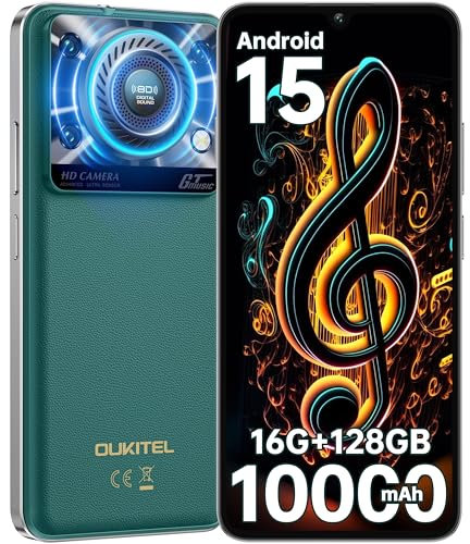 OUKITEL C60 10000mAh Large Battery Mobile Phones(298g) - Newest Android 15 Phone, 120LM Flashlight,16GB RAM+128GB ROM+1TB,6.88 HD+ Large Screen,4G Dual,5G Wifi/Fingerprint/Face ID/GPS(Green)