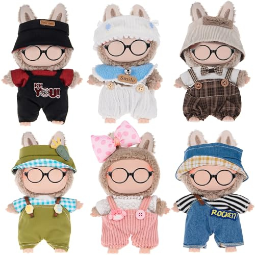 Totale 6 set di vestiti e accessori per bambole da 17 cm, tra cui cappello, forcina, top e pantaloni, accessori morbidi ed eleganti (bambola e occhiali non sono inclusi)