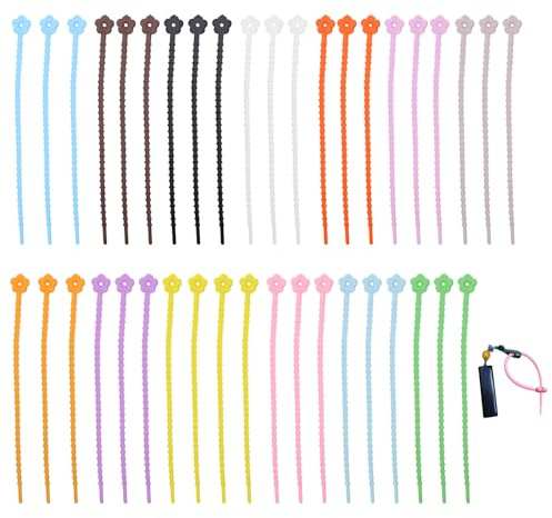 Set di 40 Fascette Stringicavo in Silicone Colorato - Fascette Riutilizzabili per Cavi, Sacchetti e Alimenti - Cravatte Multifunzionali per Organizzazione e Decorazione blocca caviin silicone