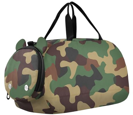 Quteprint Sac de sport pour enfants pour garçons et filles – Sac de sport camouflage militaire 100 % polyester avec compartiment séparé pour chaussures, bandoulière réglable, sac compact de voyage et