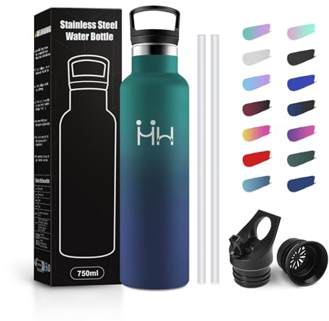 JAPORIA Borraccia Acciaio Inox 750ml, Borracce Termiche con Cannuccia, Bottiglia Termica a Prova di Perdite, senza BPA, Termos per Bambini, Ufficio, Campeggio, Lavoro, Palestra