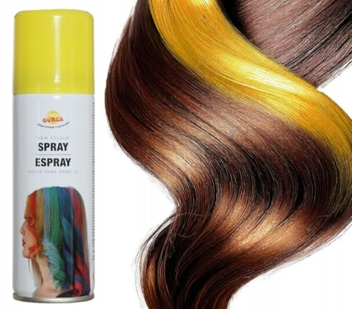 FIESTAS GUIRCA | Spray de Maquillage pour Cheveux Jaune (125 ml) - Spray Jaune pour Costumes d'Halloween, Carnaval, Anniversaires et Fêtes - Pour Tous