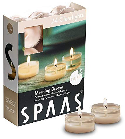 SPAAS 24 Duftenden Clearlights, Teelichter mit durchsichtigem Halter, ± 4,5 Stunden - Morning Breeze