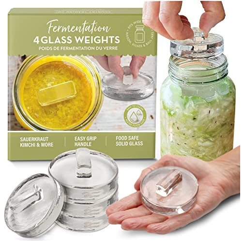 Glass Fermentation Weights for Fermentation with Easy Lift Handles, Set of 4