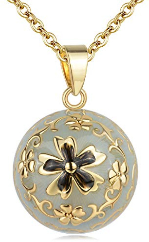 AEONSLOVE Collana Chiama Angeli Gravidanza Vintage Ciondolo degli Angeli Gravidanza Fiore della Vita Bola Messicana per Neo Mamme, 2 Catene