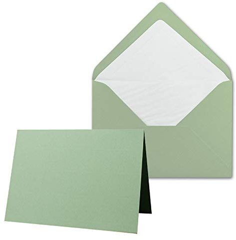 25 x kortpaket med fodrade kuvert – räfflade – DIN B6 – olivgrön – 12 x 17 cm – Näskliva – NY PAPIER