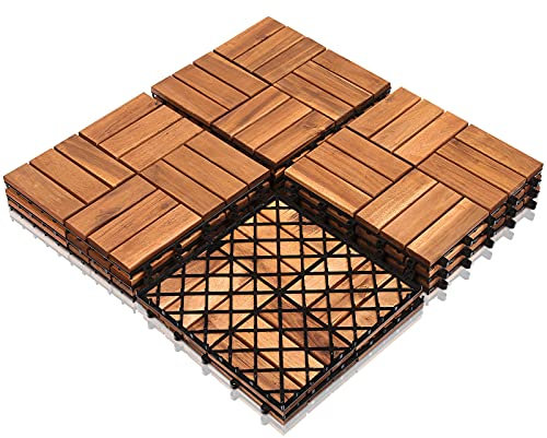 Gimisgu Lot de 11 dalles en bois d'acacia, 12 lattes de 1 m², 30 x 30 cm, conviennent comme dalles de terrasse et de balcon