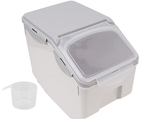 TITA-DONG Aufbewahrungsbehälter für Reis und Getreide, Reisspender mit Becher, Luftdichter Lebensmittel-Aufbewahrungsbehälter, Großer Reiskorn-Eimer, Trockenfutter-Aufbewahrungsbox aus(Grau 10 kg)