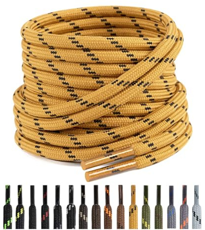 Puzeam 2 Pares Cordones Redondos para Botas, 4.5 mm Cordones Resistentes para Zapatillas de Montaña, Zapatos de Senderismo, Calzado de Seguridad Negro Amarillo 130 cm