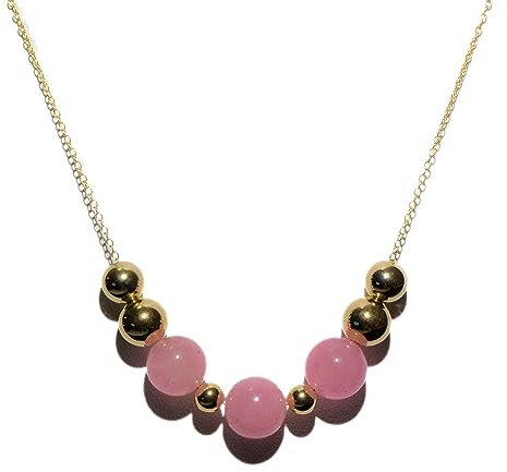 Jewelry By Sweet Pea 14K Yellow Gold Filled 18.5 Add A Bead Necklace Chain w/ 3 Semi-Precious 10mm Pink Quartz Bead and 6 Decending 14k YGF Beads