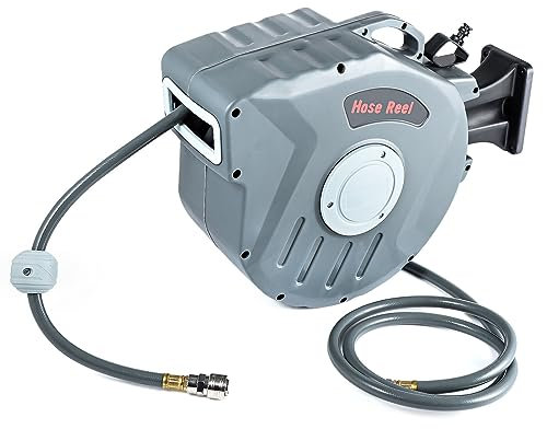 Youyijia 20m Air Hose Reel 3/8 Inch 65ft Automatic Air Line Compressor Retractable Wall Mount Tube Round Retractable Rewind Tool for Compressed Air Hose